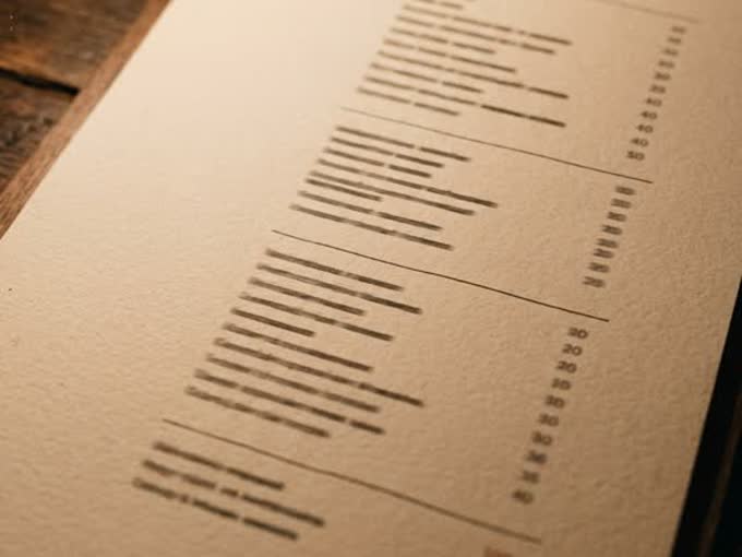 a carta de vinhos de um restaurante aberta sobre a mesa